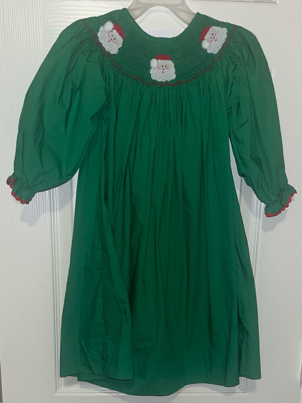 Girls' Green Smocked Santa Applique Holiday Dress